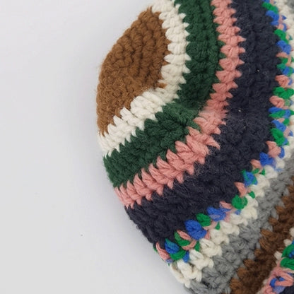 3M Crochet Trikita Ĉielarko Koloraj Ĉapeloj Manfarita Crochet Beanie Dika Varma Trikita Ĉapelo