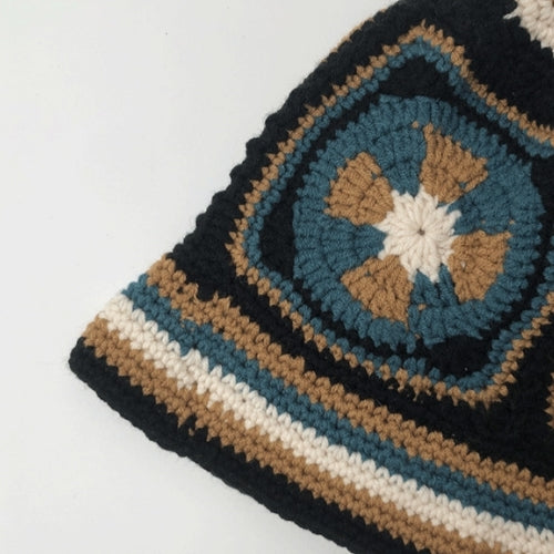 3M Crochet Y2K Trikita Ĉapelo Handmande Floral Beanies Ĉapo Nigra Blanka Ĉapelo